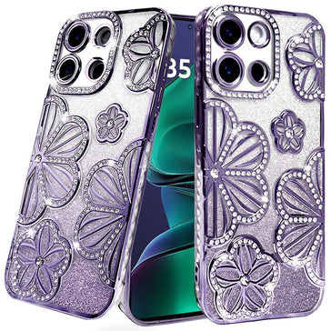 Premium Shimmer Glitter Floral Design Thick TPU Case For Motorola Moto G Stylus 5G (2025) - Purple