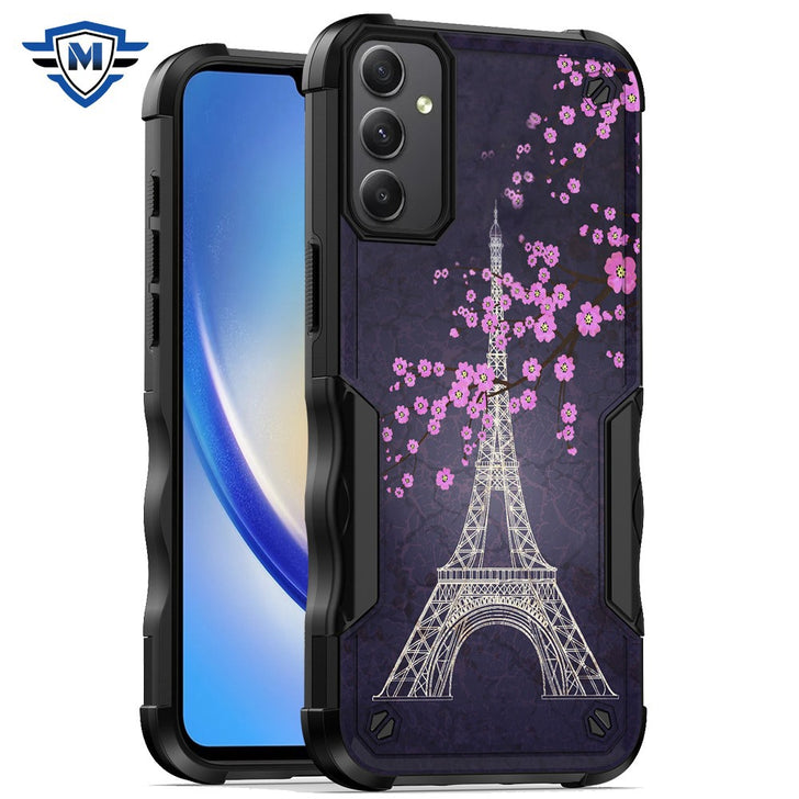 Metkase PremiumExquisite Design Hybrid Case In Slide-Out Package For Samsung A35 5G - Dark Grunge Eiffel Tower Paris Sakura Flowers