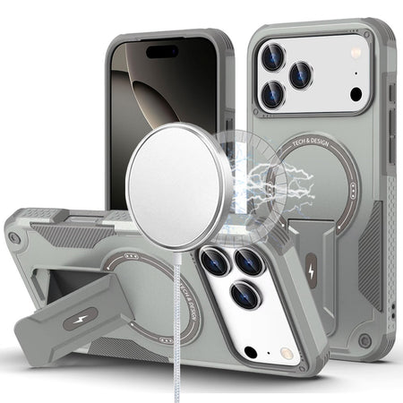 Premium Sturdy Bracket Kickstand Magnetic Hybrid Case For iPhone 17 Pro Max - Grey