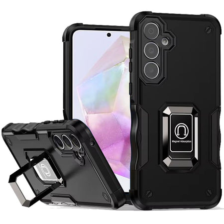 Premium Optimum Magnetic Ring Stand Hybrid Case For Samsung Galaxy A36 - Black