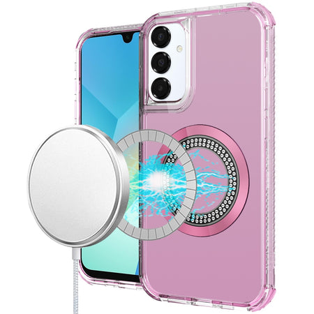 Premium Magnetic Ring Circle Bling Chrome 3-In-1 Hybrid Case For Samsung A16 5G - Pink