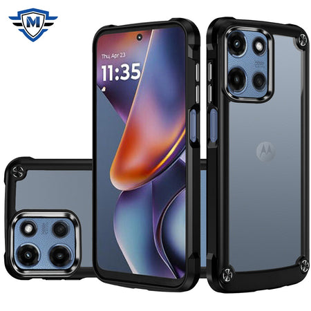 Metkase Ultimate Casex Transparent Hybrid Case With Metal Buttons And Camera Edges For Motorola Moto G 5G 2025 - Black