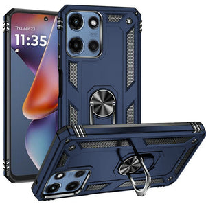 HR Premium Ring Magnetic Kickstand Hybrid Case Cover For Motorola Moto G 5G 2025/2026 - Blue