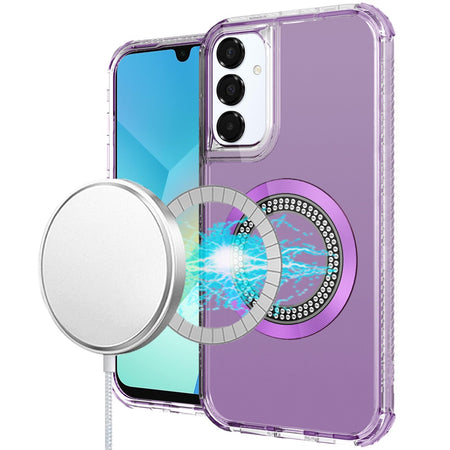 Premium Magnetic Ring Circle Bling Chrome 3-In-1 Hybrid Case For Samsung A16 5G - Purple