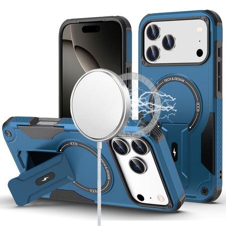 Premium Sturdy Bracket Kickstand Magnetic Hybrid Case For iPhone 17 Pro Max - Blue