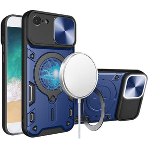 Premium Magnetic Ring Stand Full Camera Protection Hybrid Case For iPhone 16E / SE4 / 17E - Blue