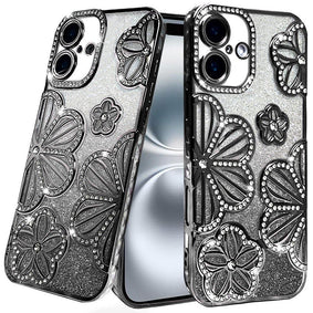 Premium Shimmer Glitter Floral Design Thick TPU Case For Motorola Moto G Stylus 5G (2025) - Black