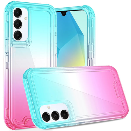 Premium 3-In-1 Two Tone Shockproof Transparent Hybrid Case For Samsung A16 5G - Light Blue + Pink