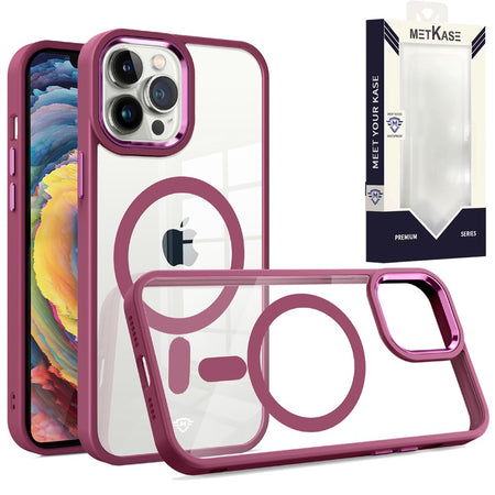 Metkase Magnetic Greatest Clear Acrylic Thick Metal Button Hybrid In Slide-Out Package For iPhone 11 - Burgundy