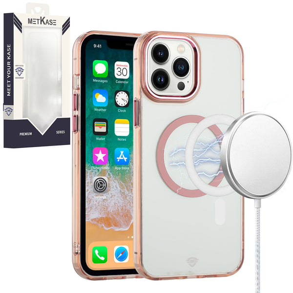Metkase Magnetic Circle Ring Transparent Acrylic Case for iPhone 12 Pro Max 6.7 - Rose Gold