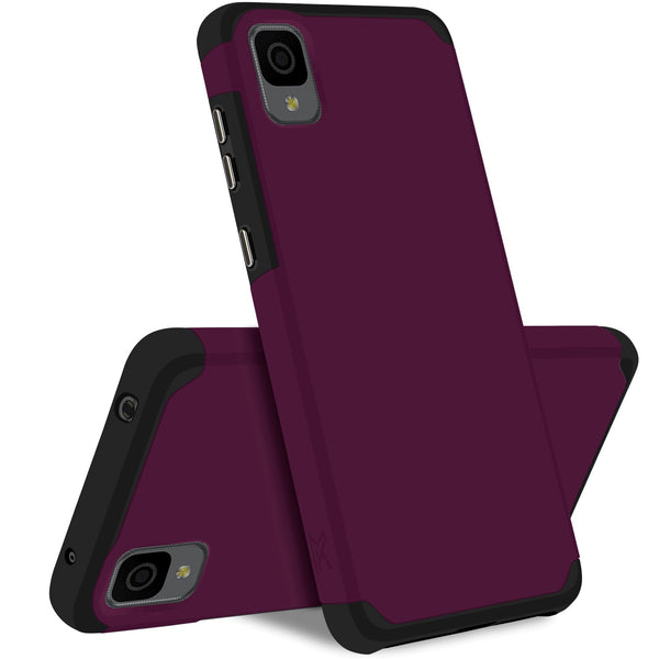 MetKase Tough Strong Slim Dual-Layer Shockproof Hybrid Case Cover For Tcl 30 Z - Magenta Purple