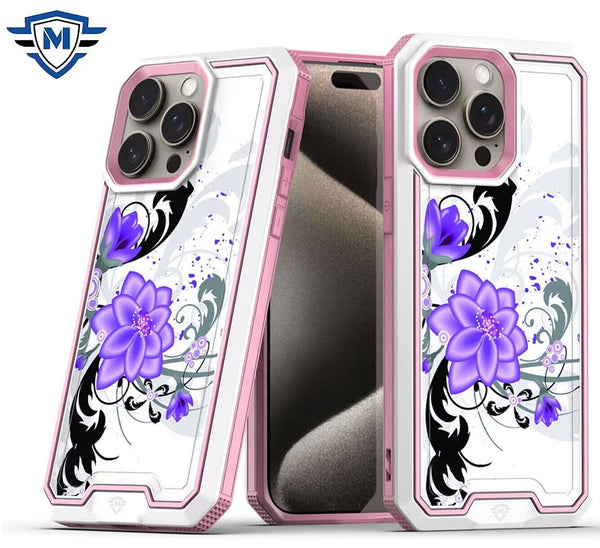 Metkase Premium Rank Design Fused Hybrid In Slide-Out Package For iPhone 12 & iPhone 12 Pro - Purple Lily