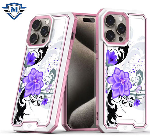 Metkase Premium Rank Design Fused Hybrid In Slide-Out Package For iPhone 12 & iPhone 12 Pro - Purple Lily
