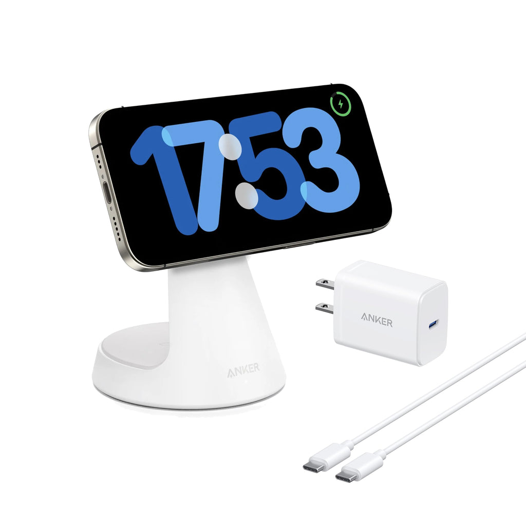Anker Maggo 15W Qi2 2-In-1 Wireless Dock Stand W/ Usb-C Cable & 40W Charger - White