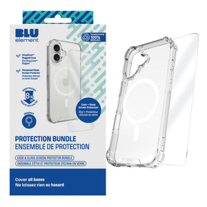 Blu Element Duo Protection Bundle W/ Dropzone Rugged Magsafe Case + Screen Protector For iPhone 16 - Clear