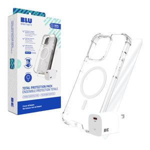Blu Element Total Protection (Magsafe Case, Glass, Charger) Bundle For iPhone 15 (120-10270) - Clear
