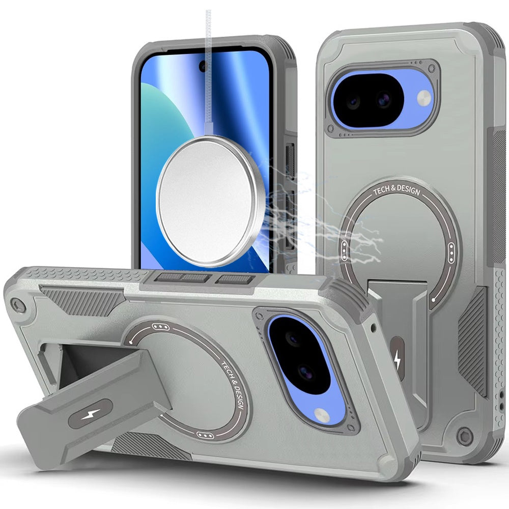 HR PREMIUM STURDY BRACKET KICKSTAND MAGNETIC HYBRID CASE FOR GOOGLE PIXEL 10A - GREY