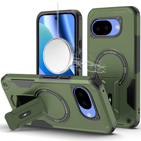 HR PREMIUM STURDY BRACKET KICKSTAND MAGNETIC HYBRID CASE FOR GOOGLE PIXEL 10A - MIDNIGHT GREEN