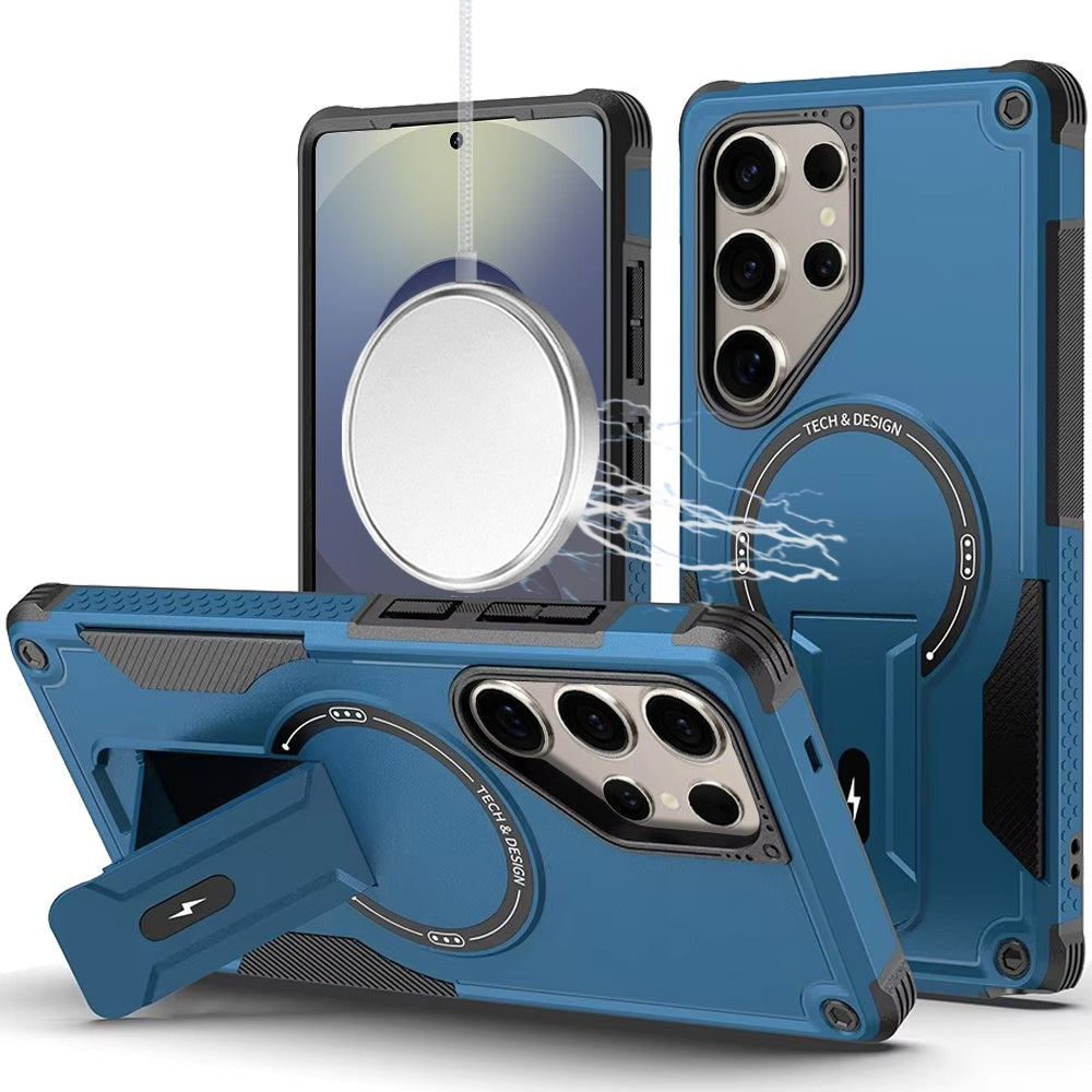 HR PREMIUM STURDY BRACKET KICKSTAND MAGNETIC HYBRID CASE FOR SAMSUNG S26 ULTRA - BLUE