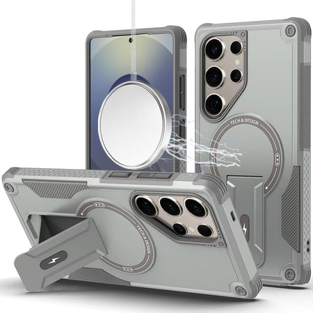 HR PREMIUM STURDY BRACKET KICKSTAND MAGNETIC HYBRID CASE FOR SAMSUNG S26 ULTRA - GREY