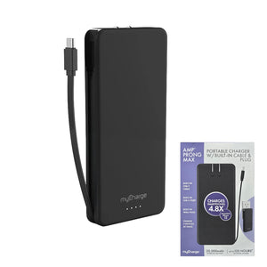 myCharge 20K Mah Amp Prong Max Power Bank W/ Built-In Usb-C Cable & Wall Plug - Black