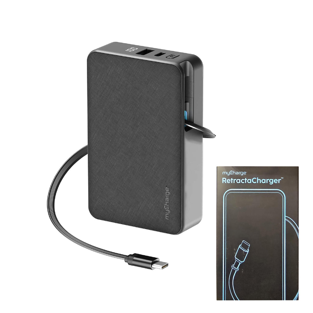myCharge 10K Mah Retractacharger Power Bank W/ Built-In Usb-C Cable (No Ac) - Black