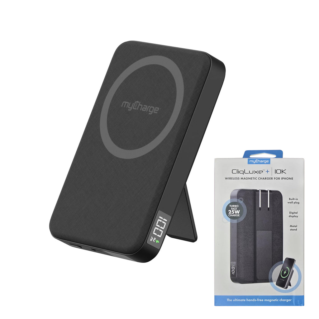 myCharge 10K Mah Cliqluxe+ Magsafe Power Bank W/ Wall Plug - Black