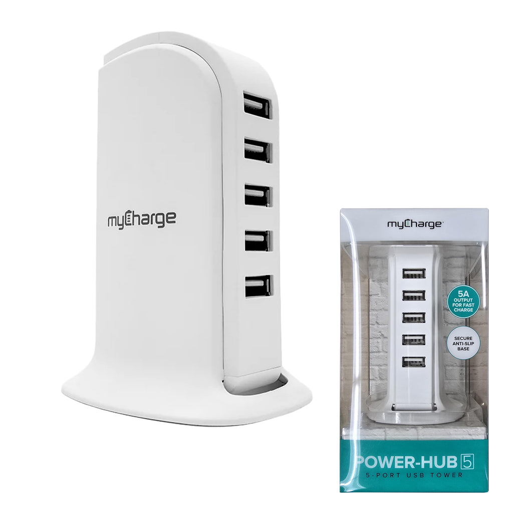 myCharge Powerhub 5-Port Usb-A Tower) - White