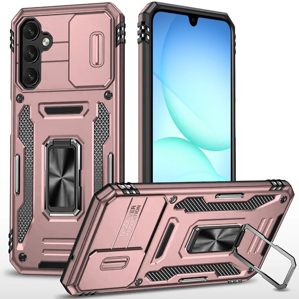 HR Premium Utter Tough Metal Ring Movable Camera Window Hybrid Case Cover For Samsung A17 5G - Rose Gold