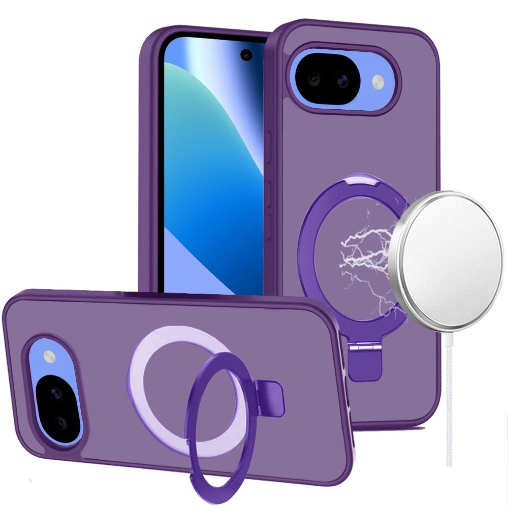 HR Premium Magnetic Matching Ring Stand Full Rotation Matte Hybrid Case For Google Pixel 10A - Purple