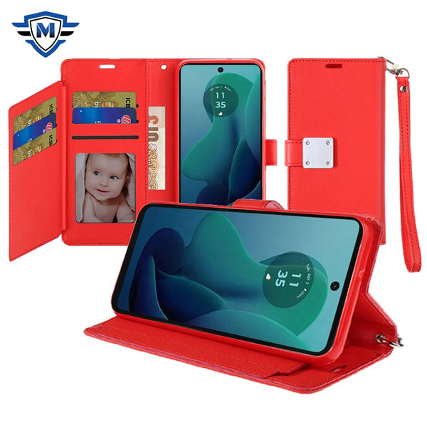 Metkase Wallet ID Card Holder Case Cover In Premium Slide-Out Package For Motorola Moto G 5G 2024 - Red