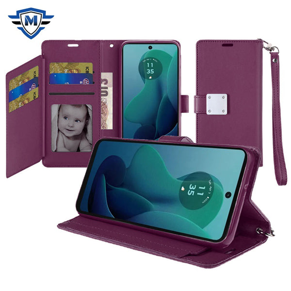 Metkase Wallet Id Card Holder Case Cover In Premium Slide-Out Package For Motorola Moto G 5G 2024 - Dark Purple