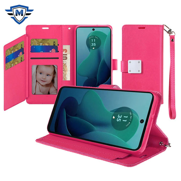 Metkase Wallet Id Card Holder Case Cover In Premium Slide-Out Package For Motorola Moto G 5G 2024 - Hot Pink