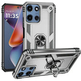 Premium Ring Magnetic Kickstand Hybrid Case For Motorola Moto G 5G 2025 - Silver
