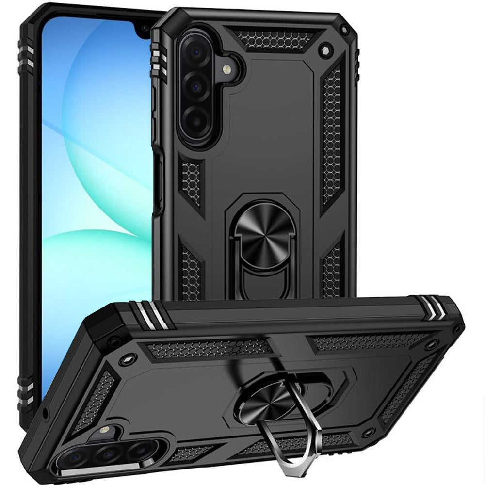 HR Premium Ring Magnetic Kickstand Hybrid Case Cover For Samsung A17 5G - Black