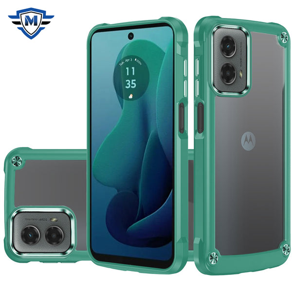 Metkase Ultimate Casex Transparent Hybrid Case With Metal Buttons And Camera Edges In Premium Slide-Out Package For Motorola Moto G 5G 2024 - Might Green