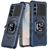 Premium Robotic Hybrid With Magnetic Ring Stand Case For Samsung S25 FE - Dark Blue