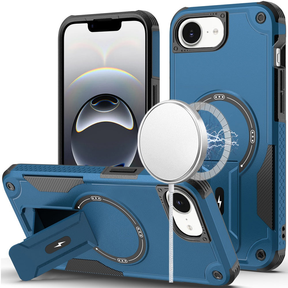 HR Premium Sturdy Bracket Kickstand Magnetic Hybrid Case For Iphone 17E / 16E / Se4 - Blue