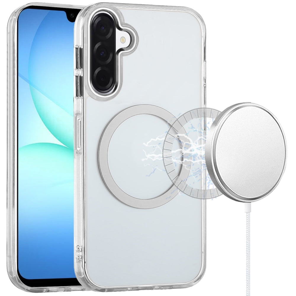Premium Magnetic Circle Ring Transparent Premium Acrylic Case With Metal Buttons & Camera Raised Lip For Samsung A17 5G - Clear