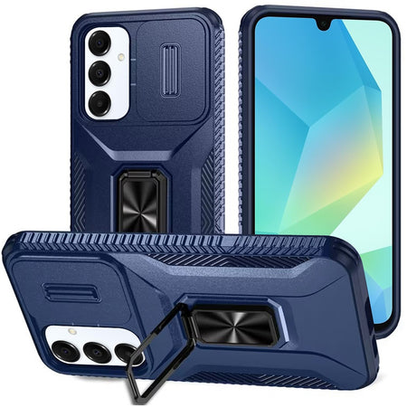 Premium Complete Magnetic Metal Ring Stand Camera Protection Hybrid Case For Samsung A16 5G - Blue
