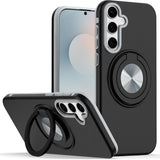 Premium Metal Cd Pattern Matte Finished Hybrid Case With Rotational Ring [Car Mount Friendly] For Samsung S25 - Black