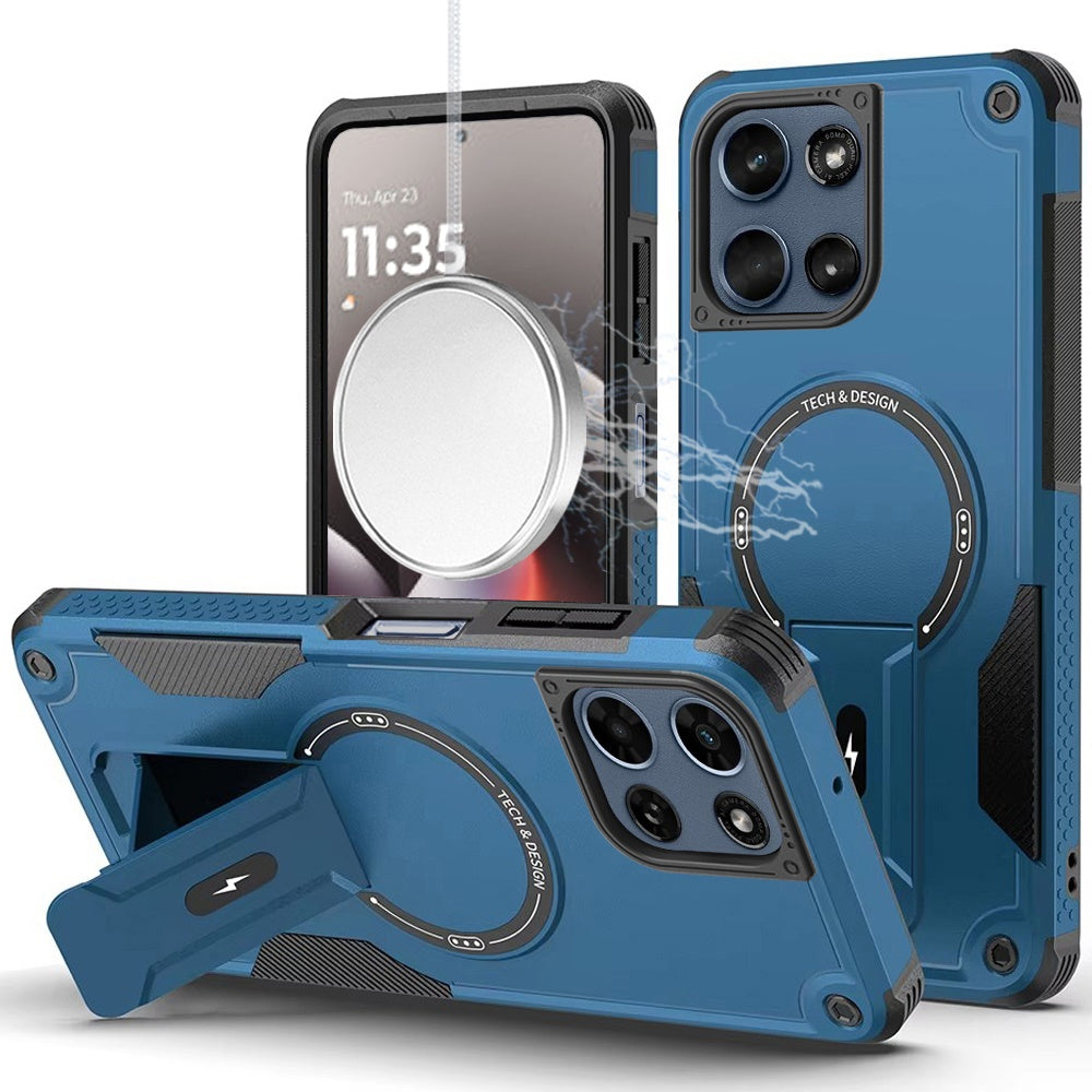 HR Premium Sturdy Bracket Kickstand Magnetic Hybrid Case For Moto G Stylus 5G 2025 - Blue