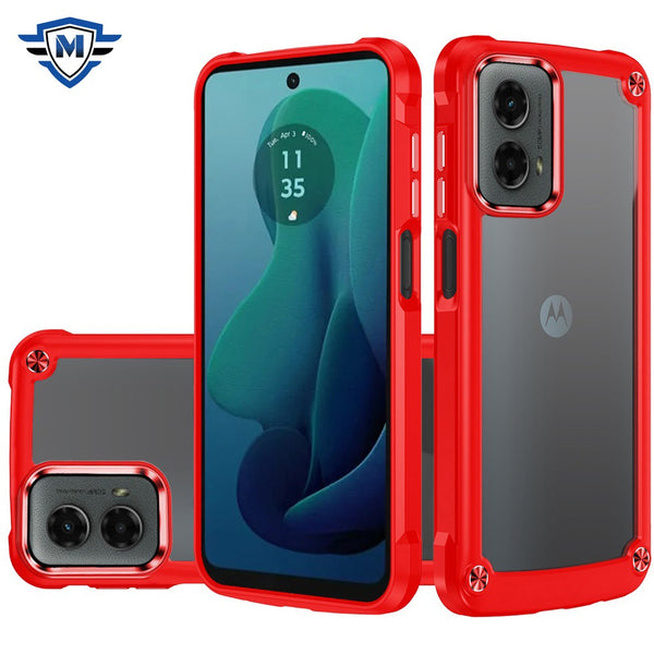 Metkase Ultimate Casex Transparent Hybrid Case With Metal Buttons And Camera Edges In Premium Slide-Out Package For Motorola Moto G 5G 2024 - Red