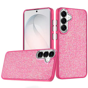 HR Premium Crystal Glass Diamond With Metallic Buttons And Edges Hybrid Case For Samsung Galaxy S26 Fe - Hot Pink