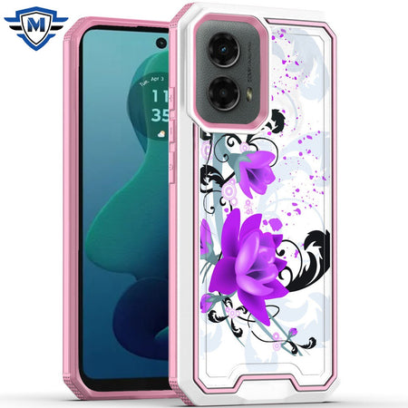 Metkase Premium Rank Design Fused Hybrid Case In Slide-Out Package For Motorola Moto G 5G 2024 - Rose Pink Floral