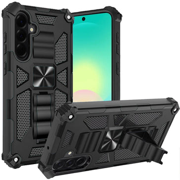 HR Premium Machine Design Hybrid Case With Kickstand For Samsung Galaxy A27 - Black