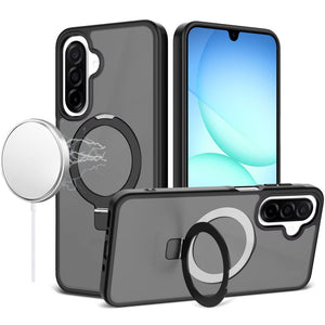 Premium Magnetic Matching Ring Stand Full Rotation Matte Hybrid Case For Samsung A17 5G - Black