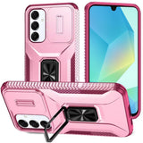 Premium Complete Magnetic Metal Ring Stand Camera Protection Hybrid Case For Samsung A16 5G - Pink+Burgundy