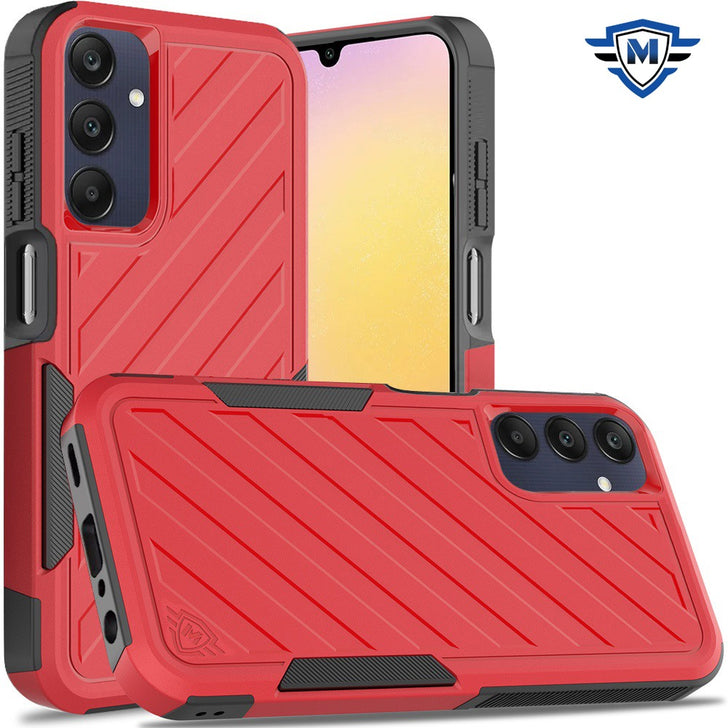 Metkase Noble Lined Shockproof Dual Layer Hybrid Case In Slide-Out Package For Samsung A25 5G - Red/Black