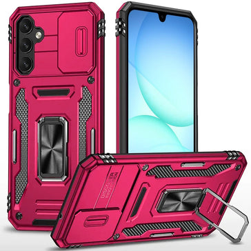 HR Premium Tough Metal Ring Movable Camera Window Hybrid Case Cover For Samsung A17 5G - Hot Pink